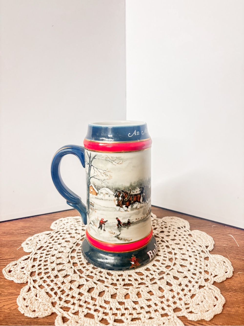 Vintage 1990’ Budweiser Winter Scene Ceramic Stein